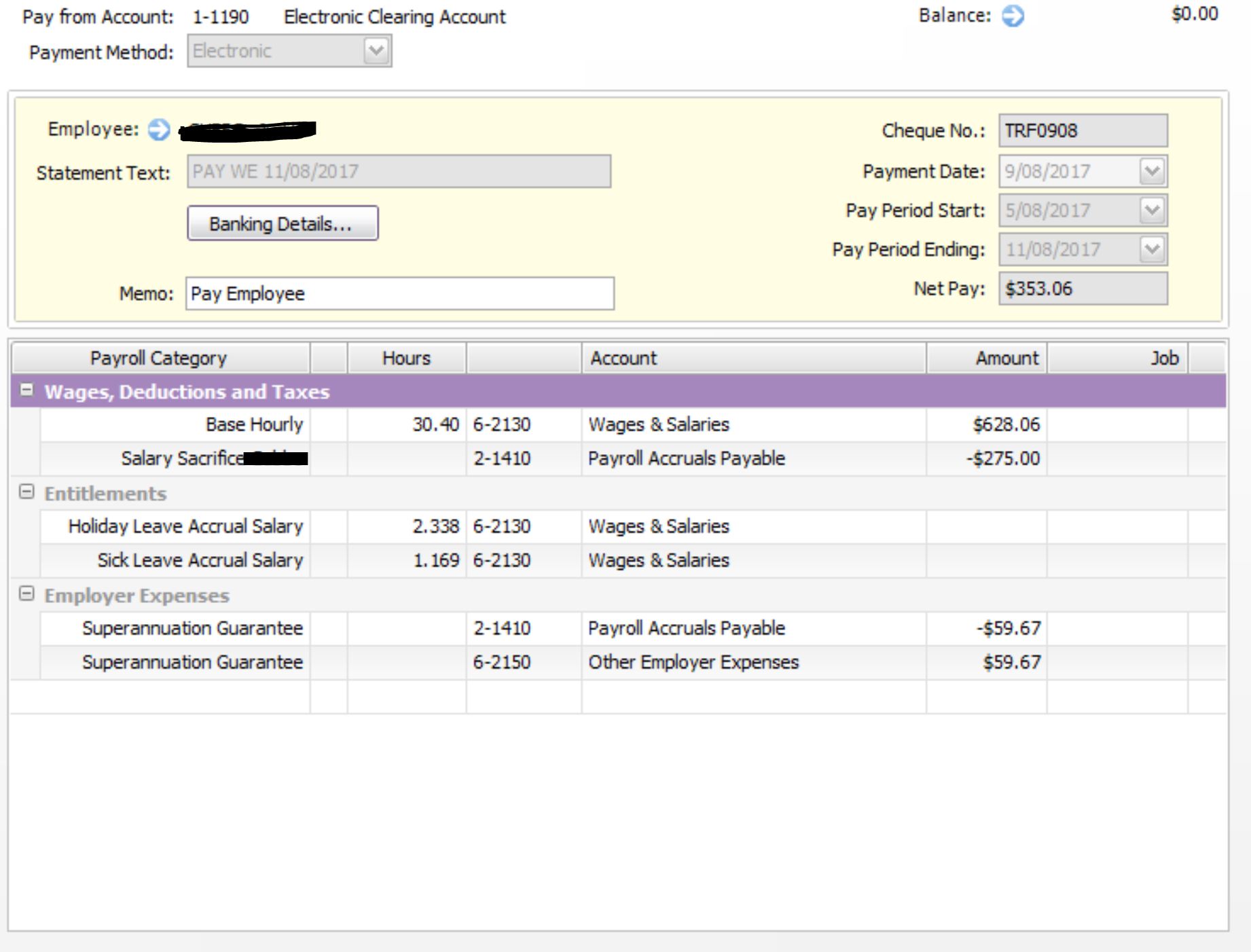 Solved Pay Super and Salary Sacrifice MYOB Community